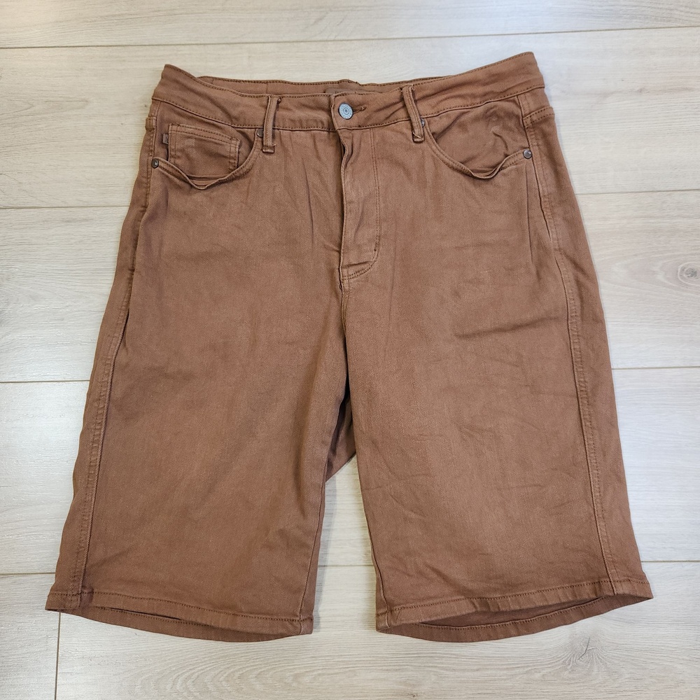 Judy Blue Bermuda Shorts Womens XL 10" Brown Denim Garment Dyed Stretch